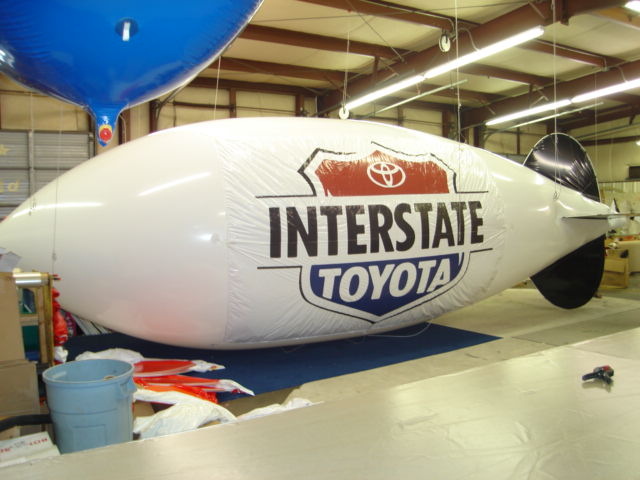 30 feet long advertising blimp with Toyota logo